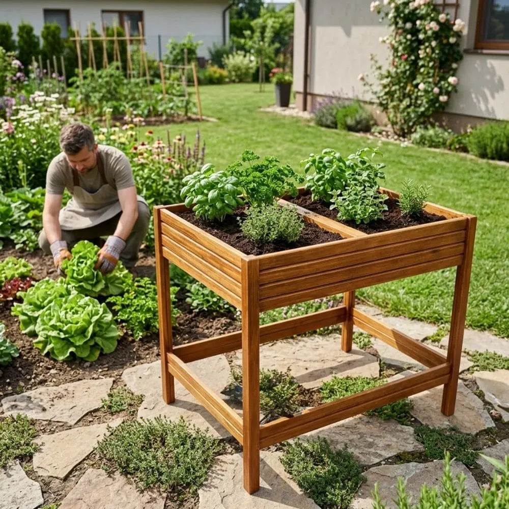 Vertical Herb Garden Table with 2 Planters